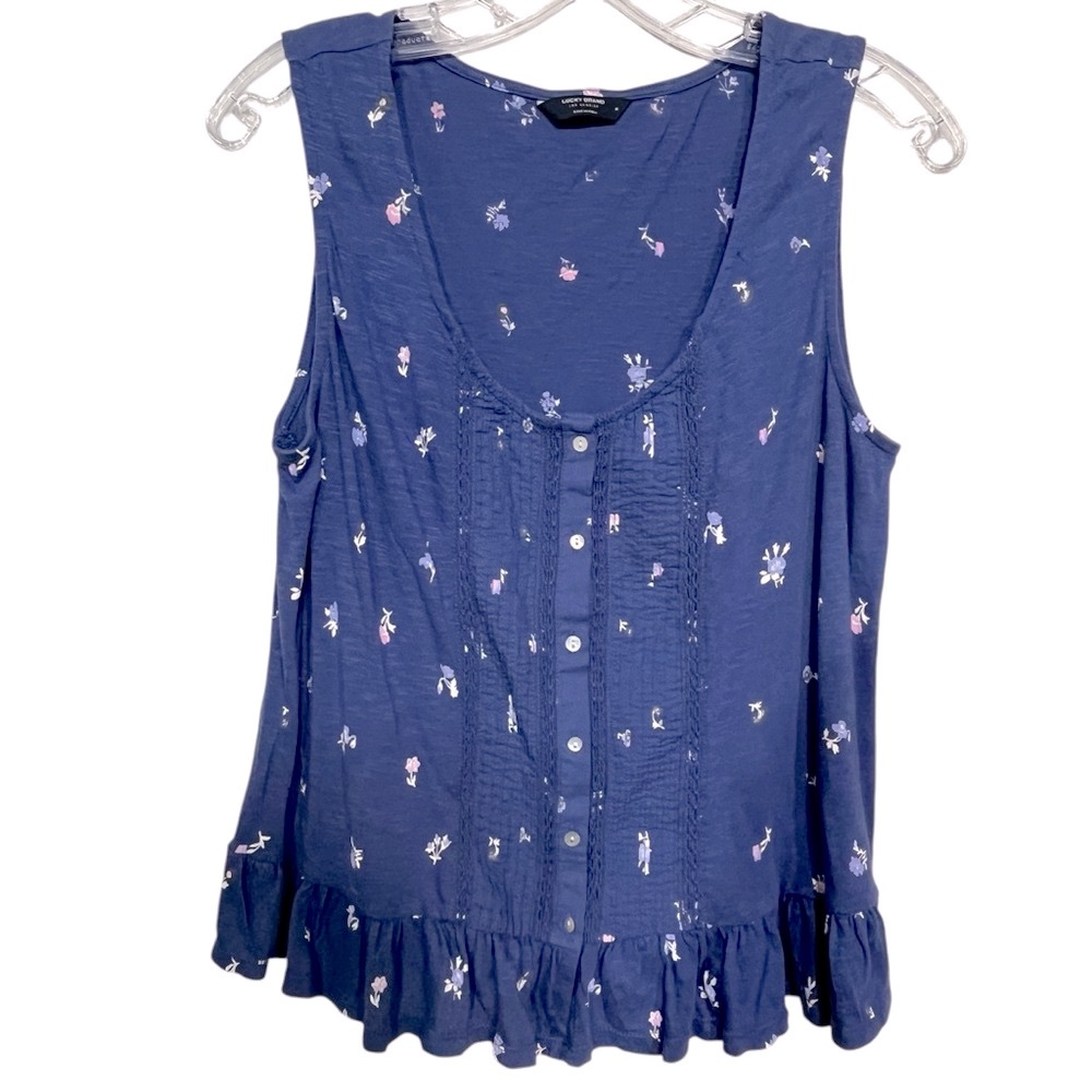 Lucky Brand Sleeveless Blouse Spring Button Front Cotton Tank Top